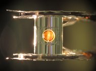 When capsules like this one were blasted by 192 lasers, the hydrogen inside was compressed, releasing a burst of energy.